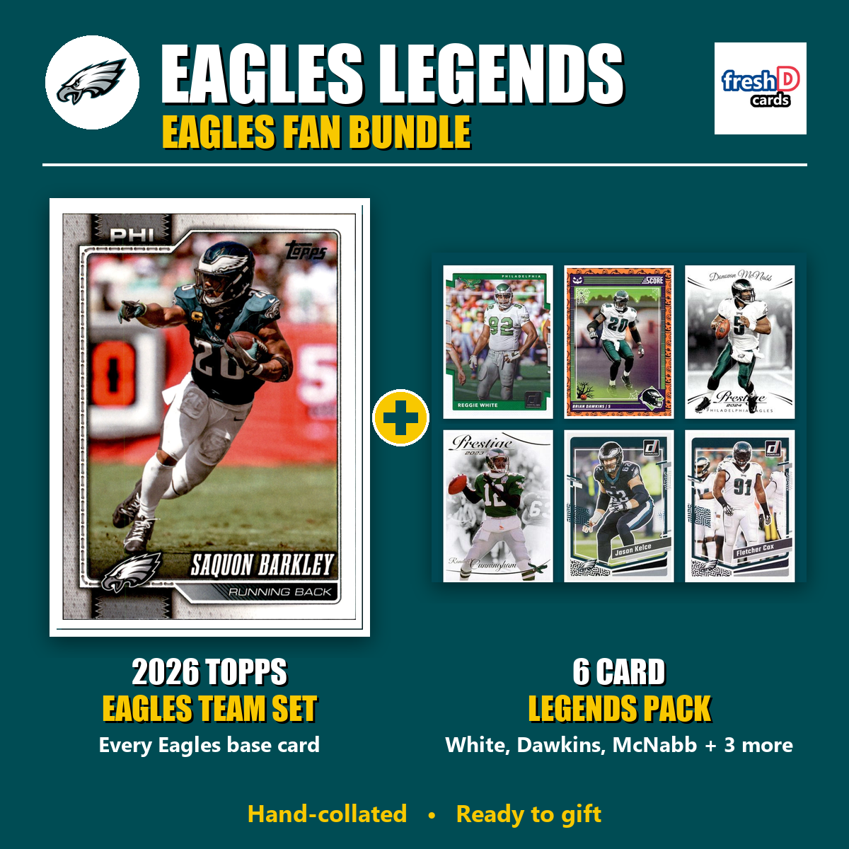 Philadelphia Eagles Legends Football Fan Bundle - 2026 Topps Team Set + 6 Card Legends Pack