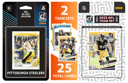 2024 + 2023 Donruss Pittsburgh Steelers Factory Sealed NFL Team Set Bundle - 24 Total Cards - TJ Watt George Pickens Najee Harris Russel Wilson Justin Fields
