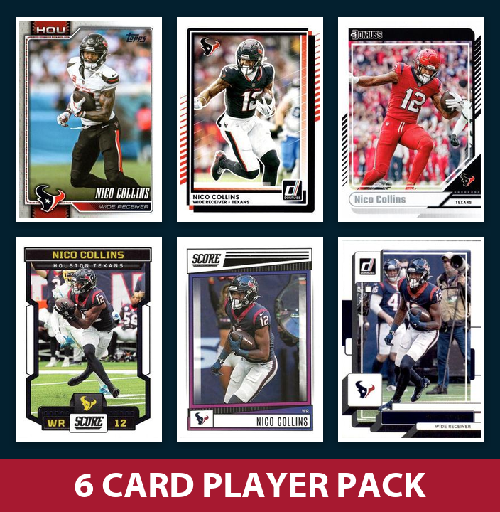 Nico Collins 6 Card Football Player Pack 2026 2025 2024 Topps Donruss Score Houston Texans