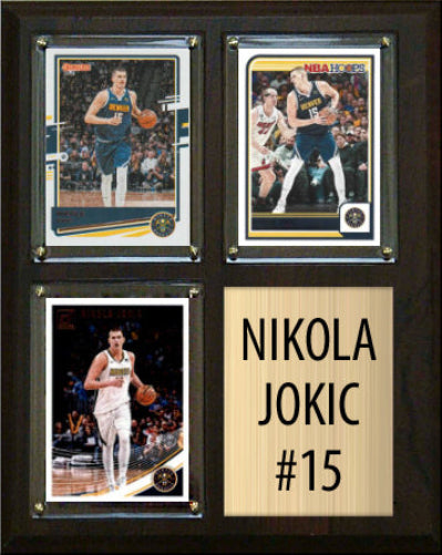 Nikola Jokic 3 Card basketball plaque with 3 trading cards and engraved nameplate, 8x10 fan cave display