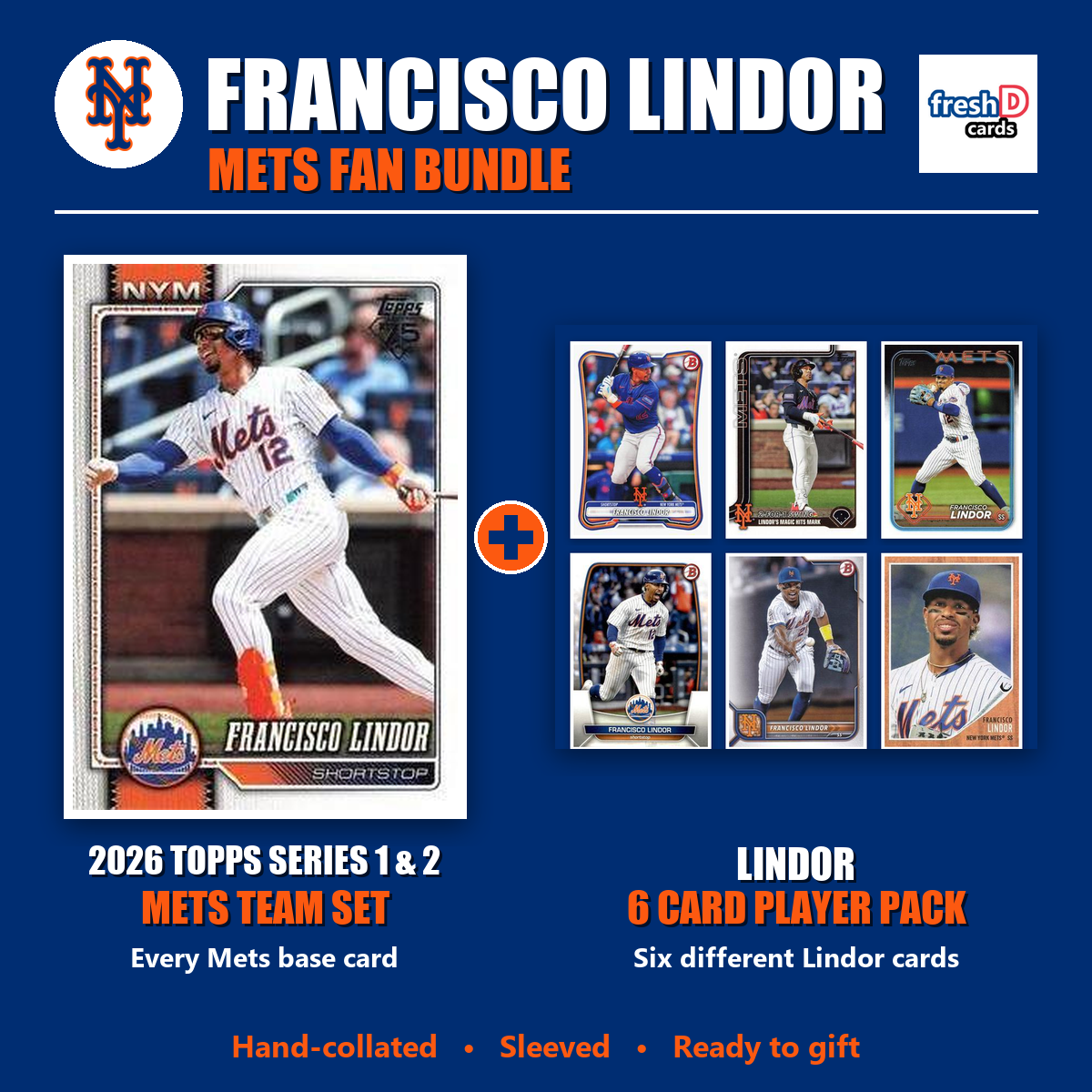 Francisco Lindor New York Mets Baseball Fan Bundle - 2026 Topps Series 1 & 2 Team Set + 6 Card Player Pack