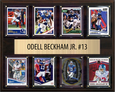 Odell Beckham Jr. New York Giants football plaque with 8 trading cards and engraved nameplate, 12x15 fan cave display