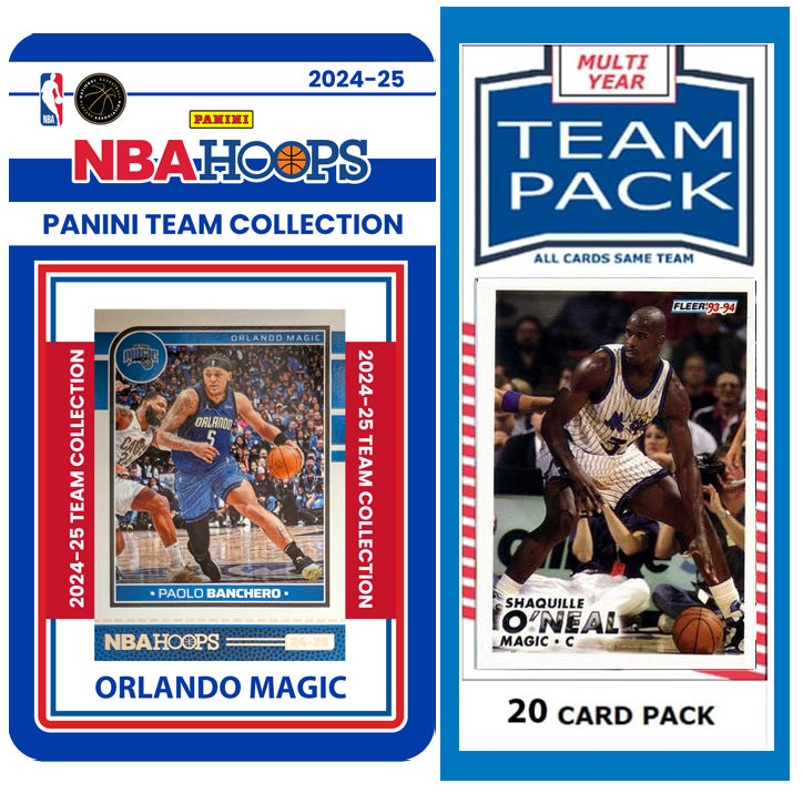 Orlando Magic Multiyear Pack 20 Cards Shaq + 2024-25 HOOPS Team Set Paolo Banchero plaque