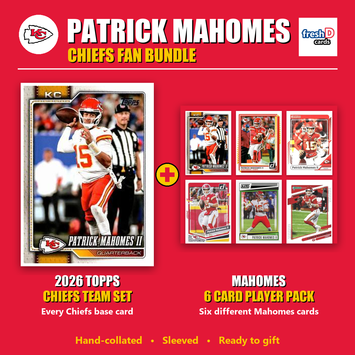 Patrick Mahomes Kansas City Chiefs Football Fan Bundle - 2026 Topps Team Set + 6 Card Player Pack