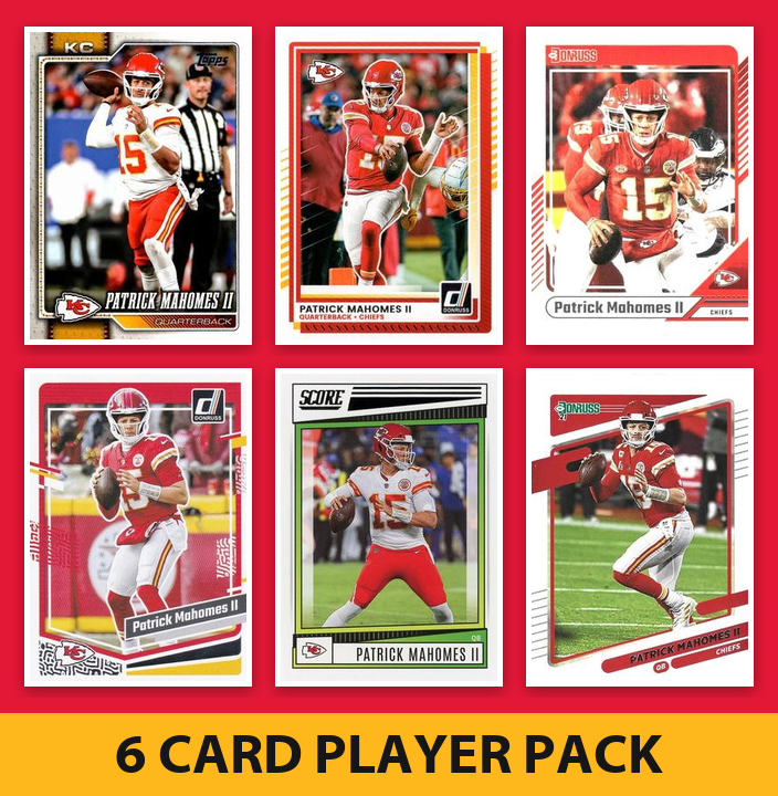 Patrick Mahomes 6 Card Football Player Pack 2026 2025 2024 Topps Donruss Score Kansas City Chiefs