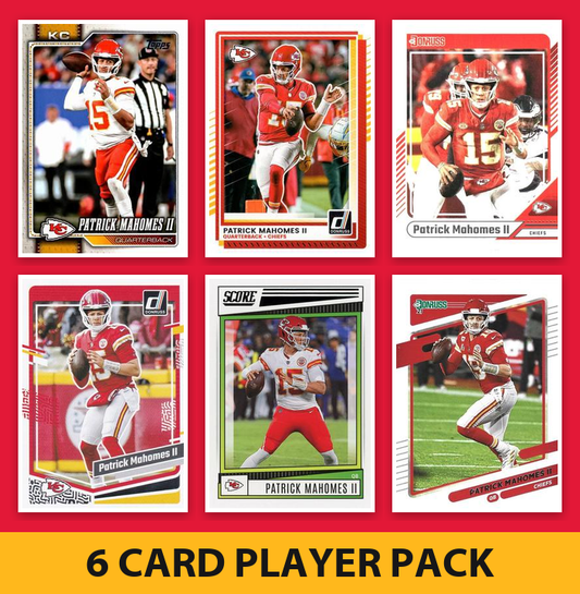 Patrick Mahomes 6 Card Football Player Pack 2026 2025 2024 Topps Donruss Score Kansas City Chiefs