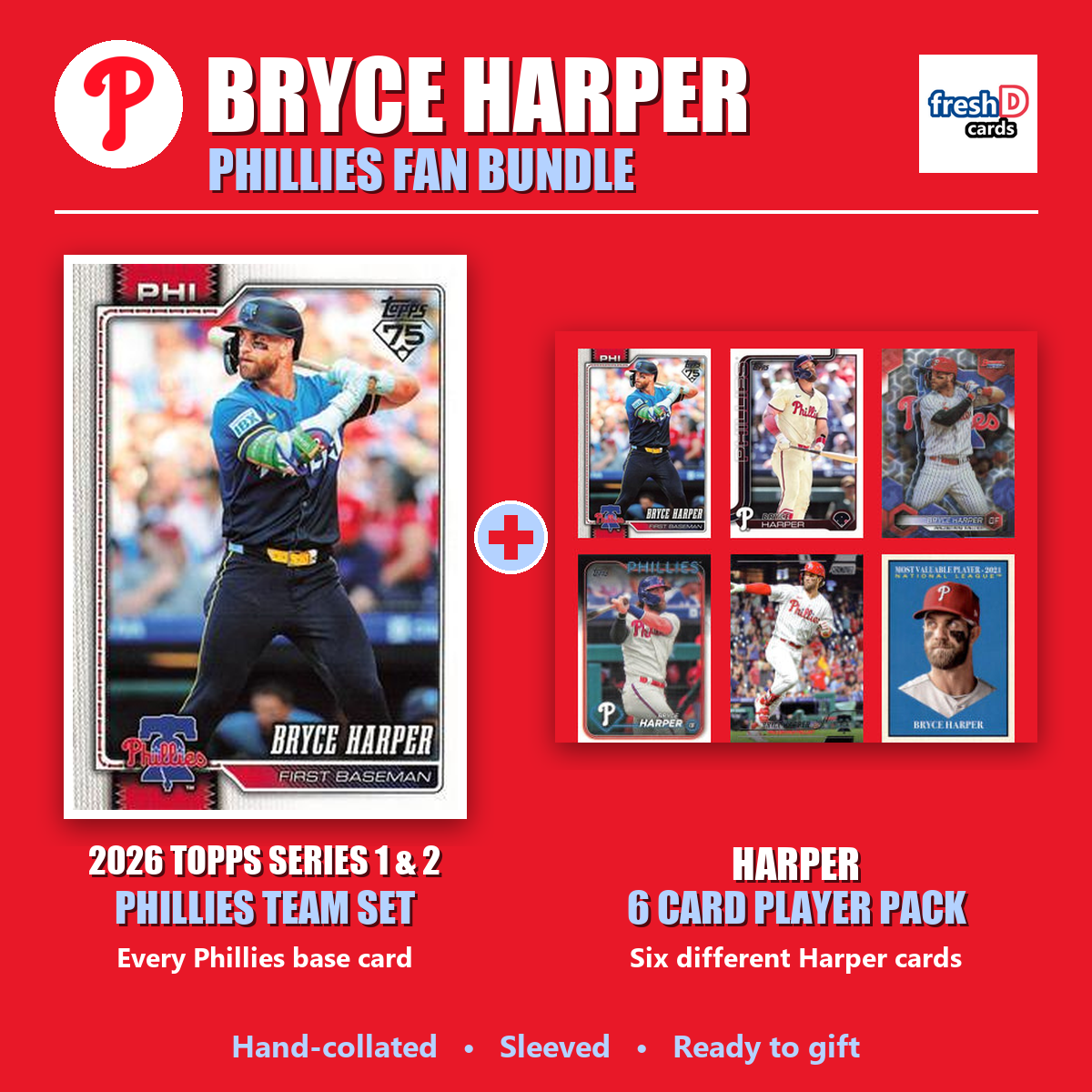 Bryce Harper Philadelphia Phillies Baseball Fan Bundle - 2026 Topps Series 1 & 2 Team Set + 6 Card Player Pack