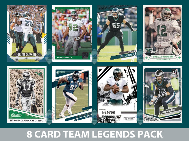 Philadelphia Eagles 8 Card Legends Pack Donruss Topps Panini Kelce Cunningham plaque