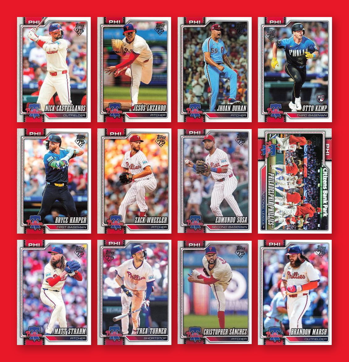 2026 Topps Series 1 & 2 Baseball Team Set 21 Cards Philadelphia Phillies Harper Turner
