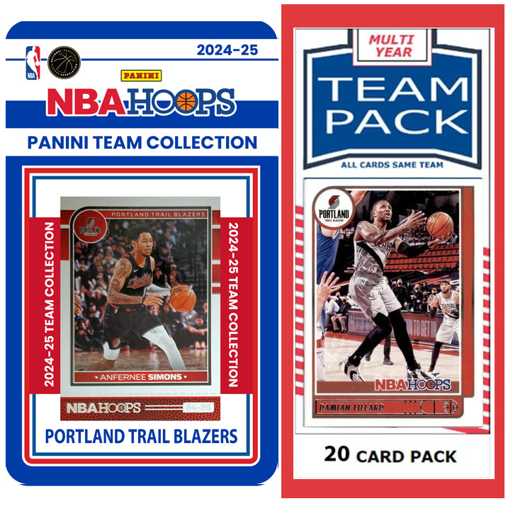 Portland Trailblazers Multiyear Pack 20 Cards Lillard + 2024-25 HOOPS Team Set Scoot plaque