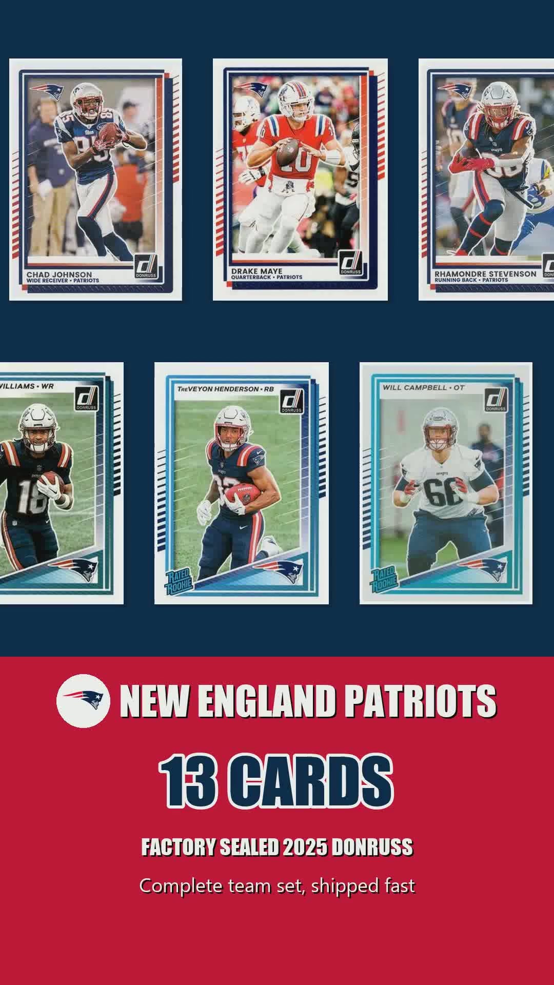 New England Patriots 2025 Donruss factory-sealed team set reel