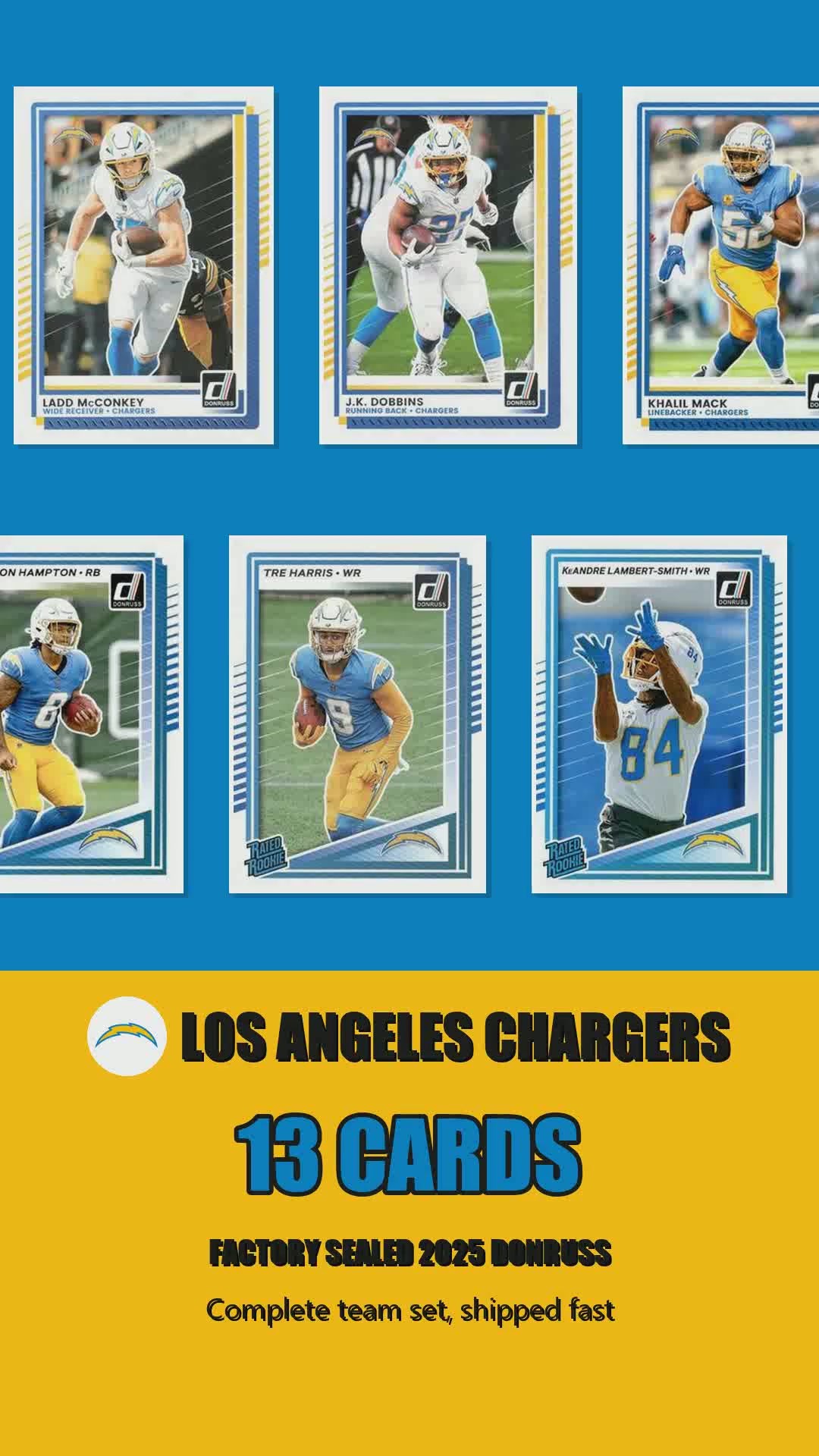 Los Angeles Chargers 2025 Donruss factory-sealed team set reel