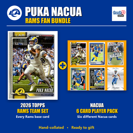 Puka Nacua Los Angeles Rams Football Fan Bundle - 2026 Topps Team Set + 6 Card Player Pack