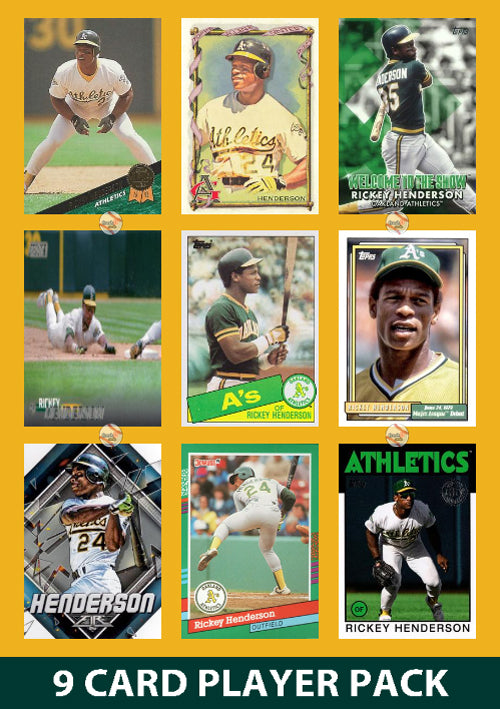 Rickey Henderson Oakland A’s 9 Card Legend Pack Topps Bowman 2025 2024 2023 plaque