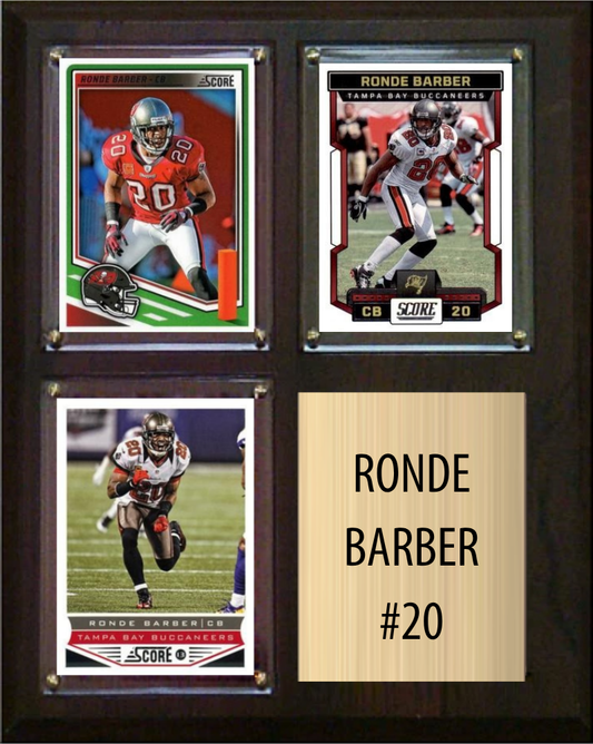 Ronde Barber Tampa Bay Buccaneers football plaque with 3 trading cards and engraved nameplate, 8x10 fan cave display