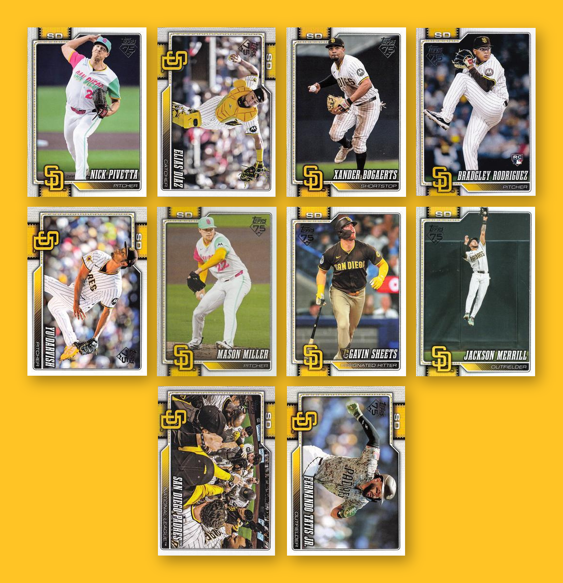 2026 Topps Series 1 & 2 Baseball Team Set 20 Cards San Diego Padres Tatis Machado