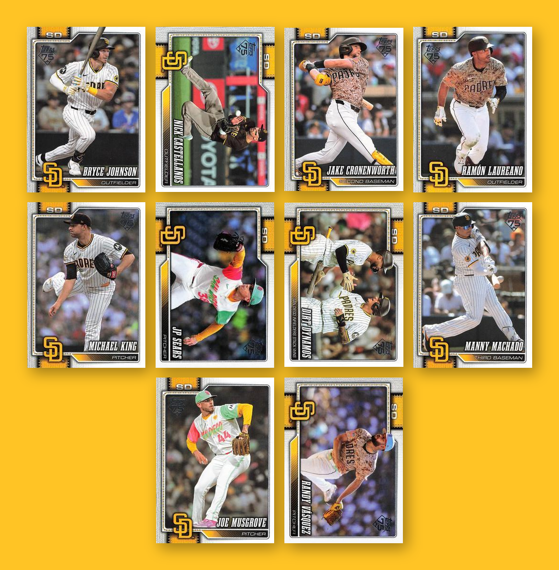 2026 Topps Series 1 & 2 Baseball Team Set 20 Cards San Diego Padres Tatis Machado