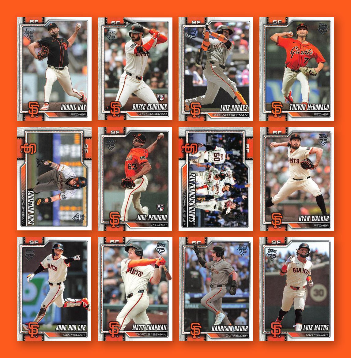2026 Topps Series 1 & 2 Baseball Team Set 23 Cards San Francisco Giants Devers Chapman