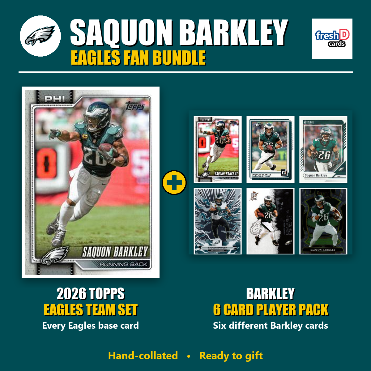 Saquon Barkley Philadelphia Eagles Football Fan Bundle - 2026 Topps Team Set + 6 Card Player Pack