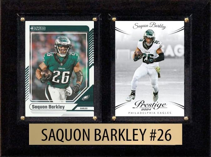 Saquon Barkley Score Donruss 2025 2024  2 Card 6" x 8" football plaque with 2 trading cards and engraved nameplate, 6x8 fan cave display