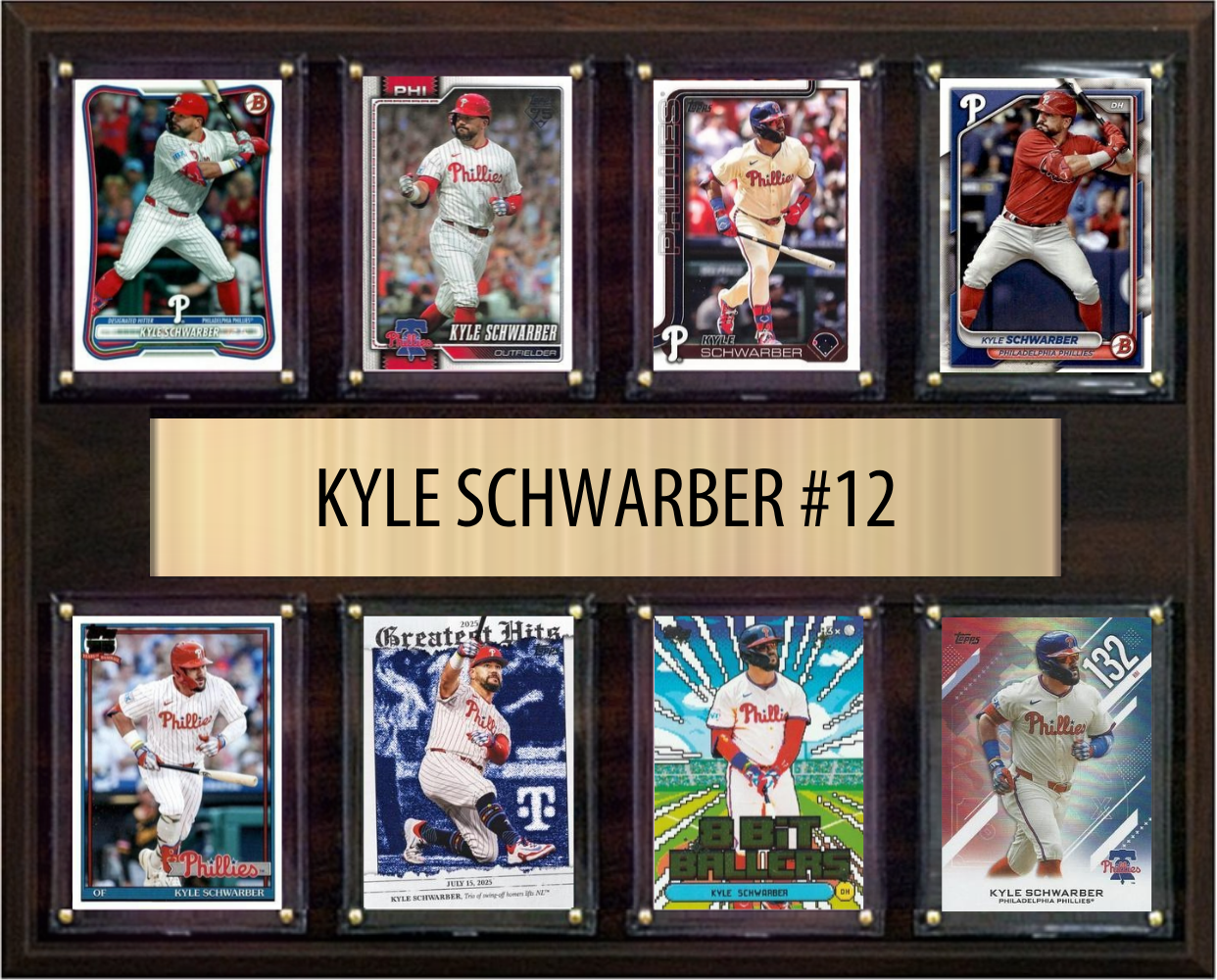 Kyle Schwarber Philadelphia Phillies Fan Gift Plaque 12x15 8 Cards Topps, Bowman 2024 2025 2026