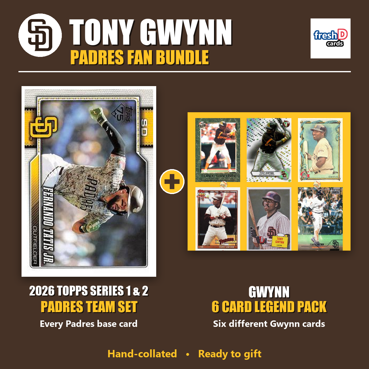 Tony Gwynn San Diego Padres Baseball Fan Bundle - 2026 Topps Series 1 & 2 Team Set + 6 Card Legend Pack