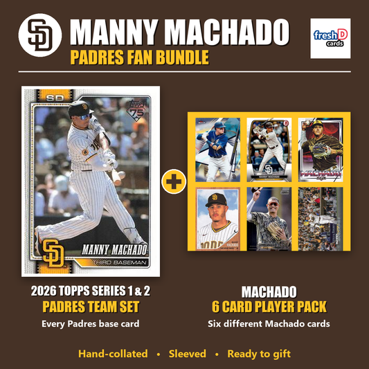 Manny Machado San Diego Padres Baseball Fan Bundle - 2026 Topps Series 1 & 2 Team Set + 6 Card Player Pack