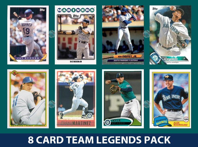 Seattle Mariners 8 Card Legends Pack Topps Bowman Ichiro Ken Griffey Buhner plaque