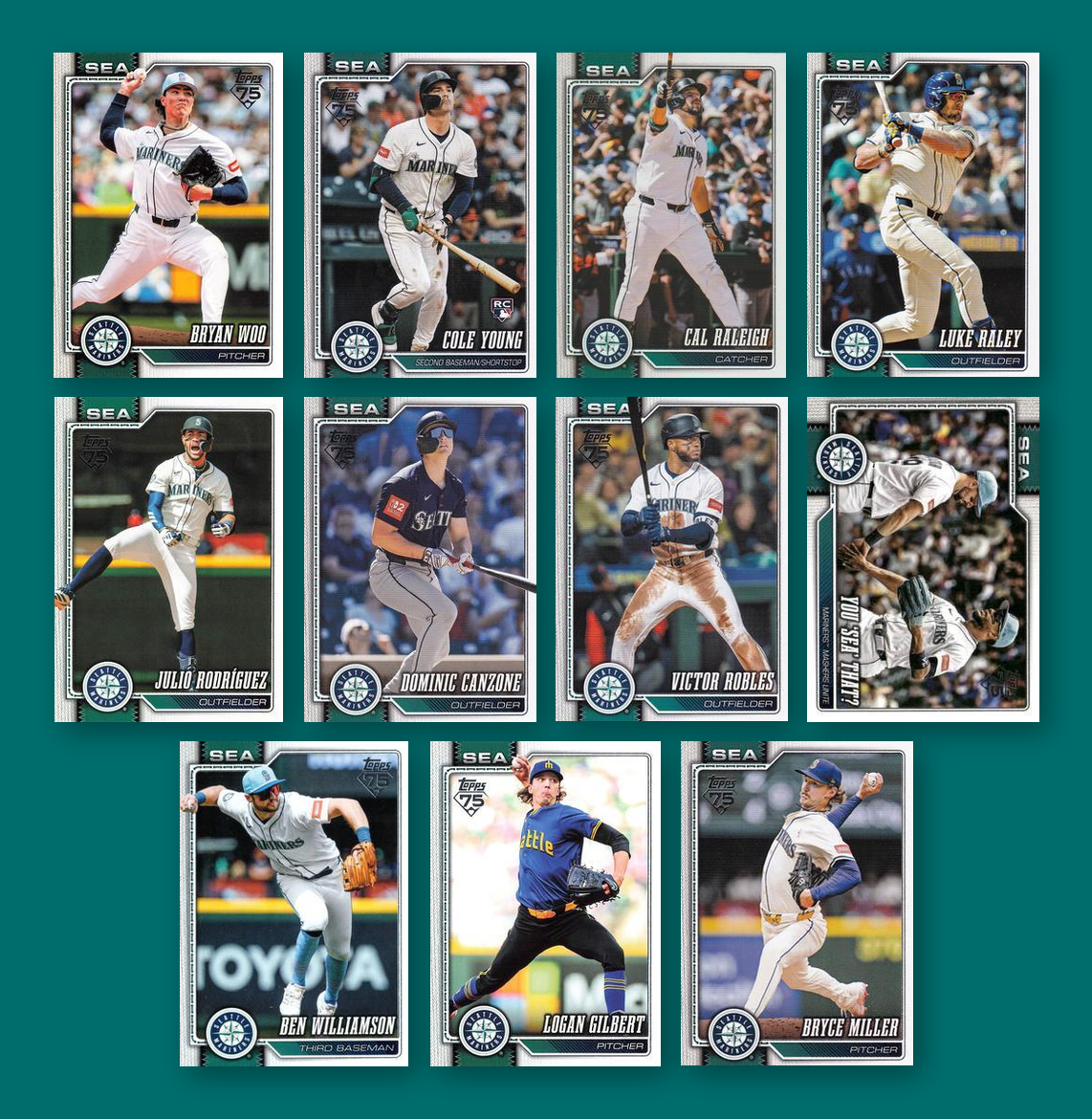 2026 Topps Series 1 & 2 Baseball Team Set 21 Cards Seattle Mariners Rodríguez Raleigh