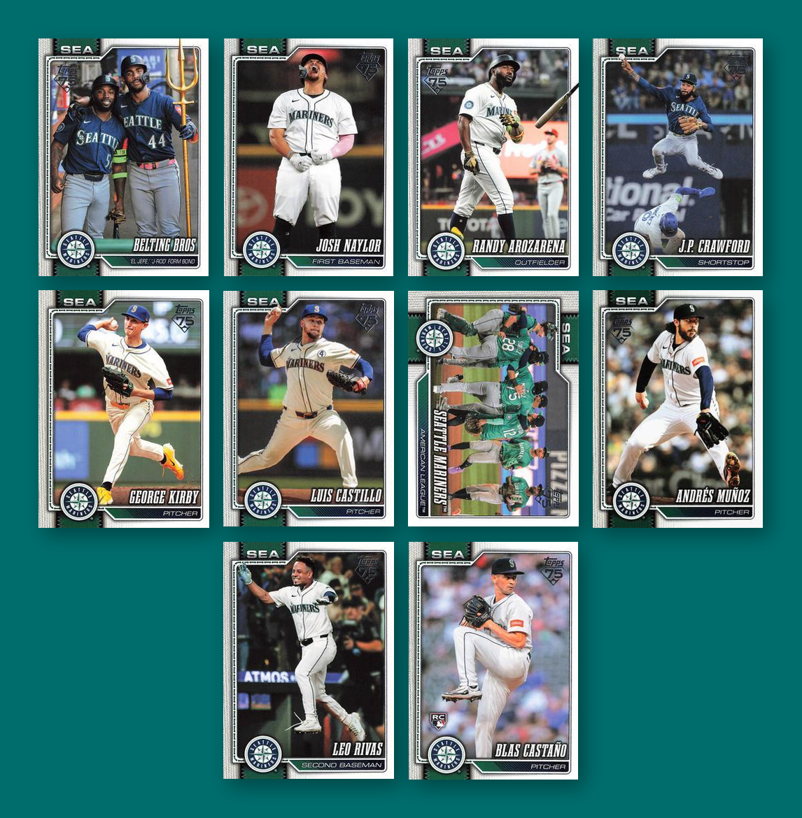 2026 Topps Series 1 & 2 Baseball Team Set 21 Cards Seattle Mariners Rodríguez Raleigh