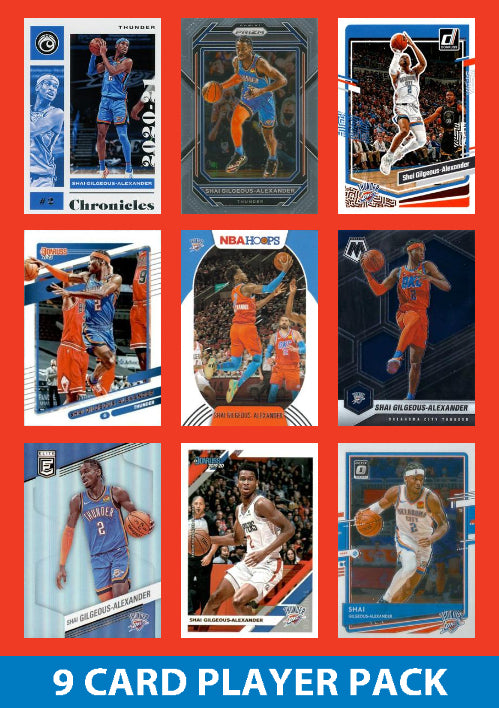 Shai Gilgeous-Alexander SGA 9 Card Player Pack 2024  2025 Hoops Prizm OKC Thunder plaque