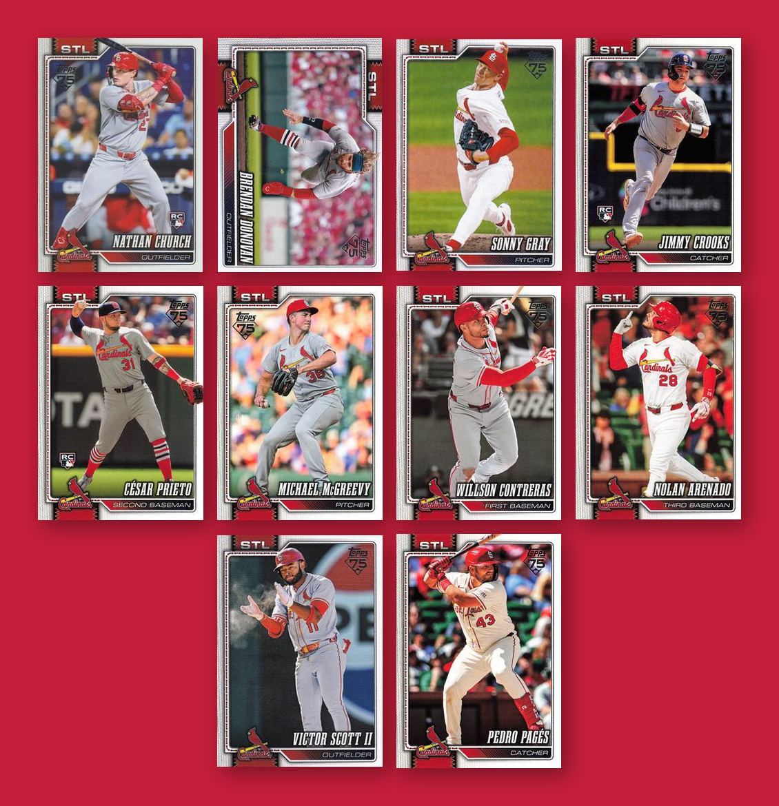 2026 Topps Series 1 & 2 Baseball Team Set 22 Cards St. Louis Cardinals Arenado Contreras