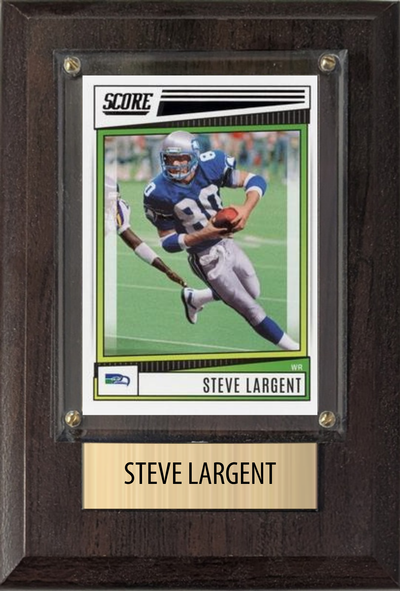 Steve Largent Seattle Seahawks football plaque with 1 trading card and engraved nameplate, 4x6 fan cave display