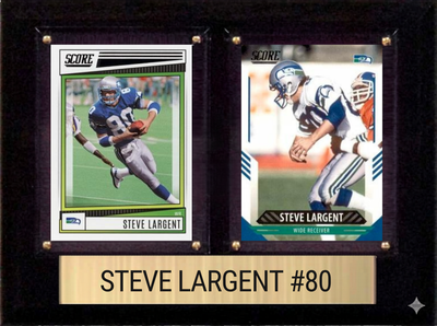 Steve Largent Seattle Seahawks football plaque with 2 trading cards and engraved nameplate, 6x8 fan cave display