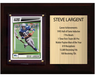 Steve Largent Seattle Seahawks football stats plaque with 1 trading card and engraved nameplate, 6x8 fan cave display