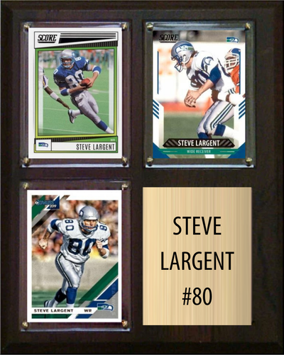 Steve Largent Seattle Seahawks football plaque with 3 trading cards and engraved nameplate, 8x10 fan cave display