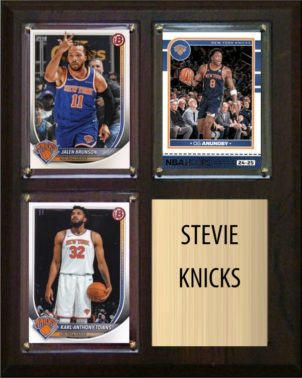Stevie Knicks Novelty Plaque New York Knicks 8x10 3 Cards Brunson OG Anunoby Karl-Anthony Towns