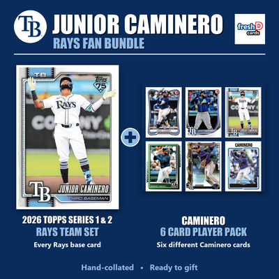 Junior Caminero Tampa Bay Rays Baseball Fan Bundle - 2026 Topps Series 1 & 2 Team Set + 6 Card Player Pack