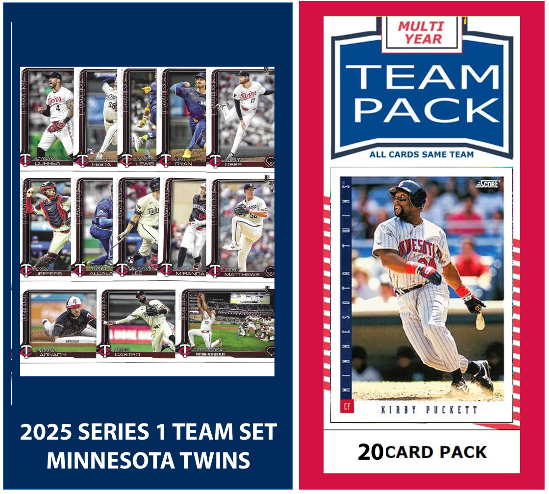 Team Pack 20 Cards Kirby Puckett + 2025 Topps Series 1 Team Set Minnesota Twins Brooks Lee plaque