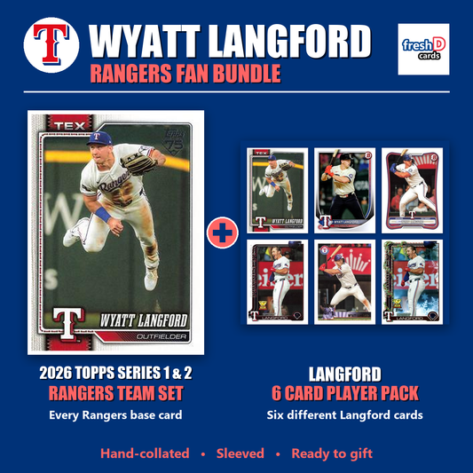 Wyatt Langford Texas Rangers Baseball Fan Bundle - 2026 Topps Series 1 & 2 Team Set + 6 Card Player Pack