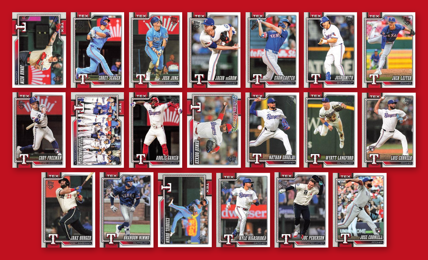 2026 Topps Series 1 & 2 Baseball Team Set 20 Cards Texas Rangers Seager deGrom