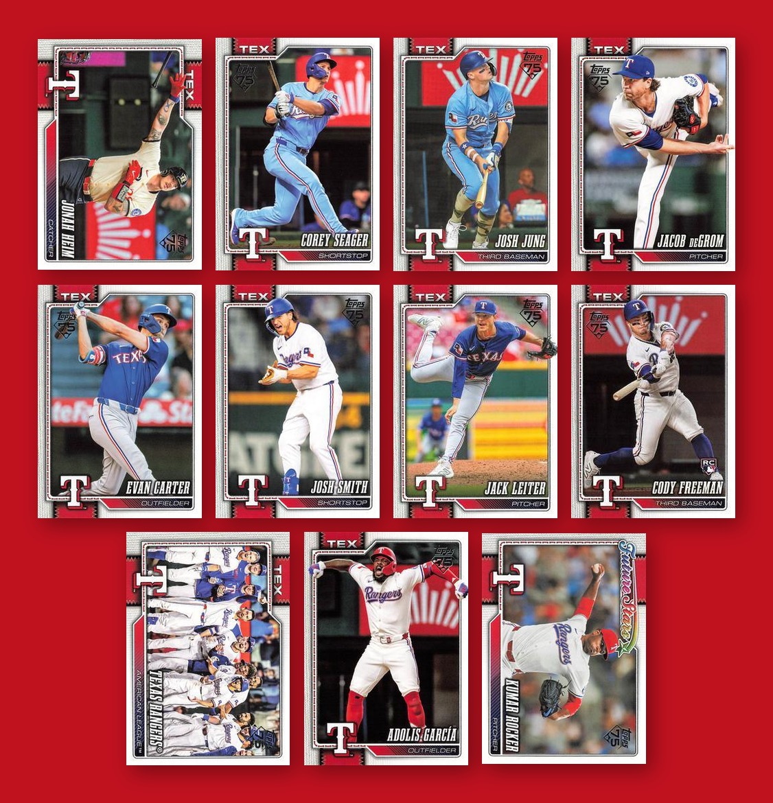 2026 Topps Series 1 & 2 Baseball Team Set 20 Cards Texas Rangers Seager deGrom