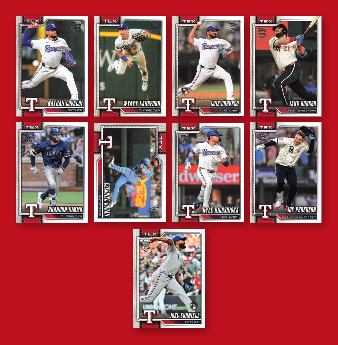 2026 Topps Series 1 & 2 Baseball Team Set 20 Cards Texas Rangers Seager deGrom