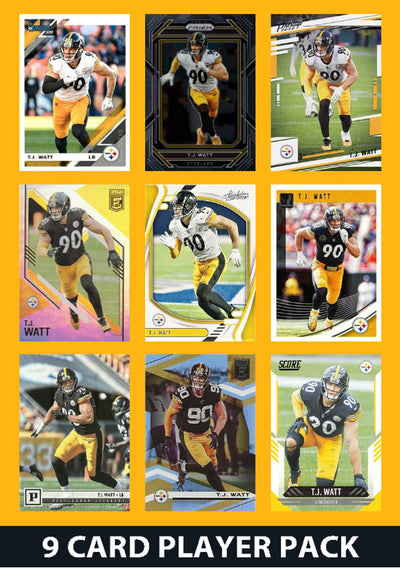 TJ Watt 9 Card Player Pack 2023 2024 2025  Donruss Panini Score Pittsburgh Steelers plaque