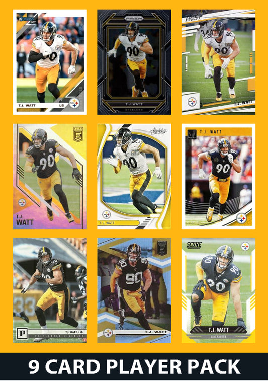 TJ Watt 9 Card Player Pack 2023 2024 2025  Donruss Panini Score Pittsburgh Steelers plaque