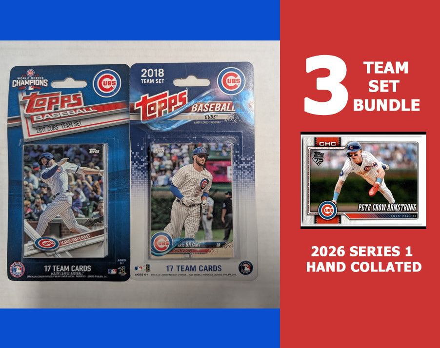 Topps Chicago Cubs Team Sets 2017 2018 + 2026 Topps Series 1 Team Set Pete Crow-Armstrong hand-collated team set