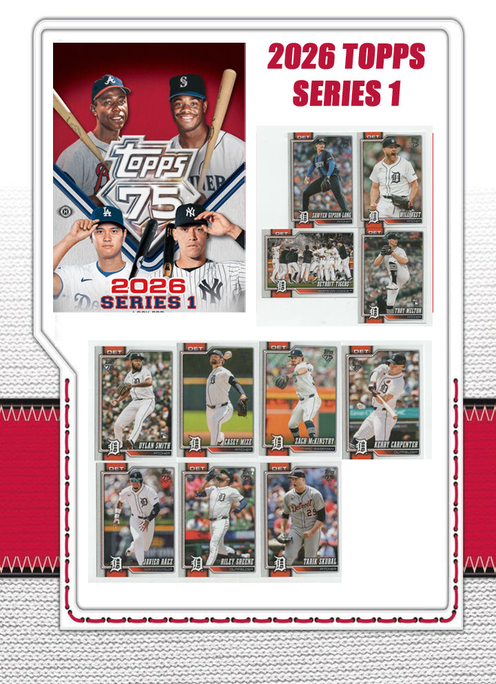 Topps Detroit Tigers Team Sets 2019 2017  + 2026 Topps Series 1 Tarik Skubal Greene hand-collated team set