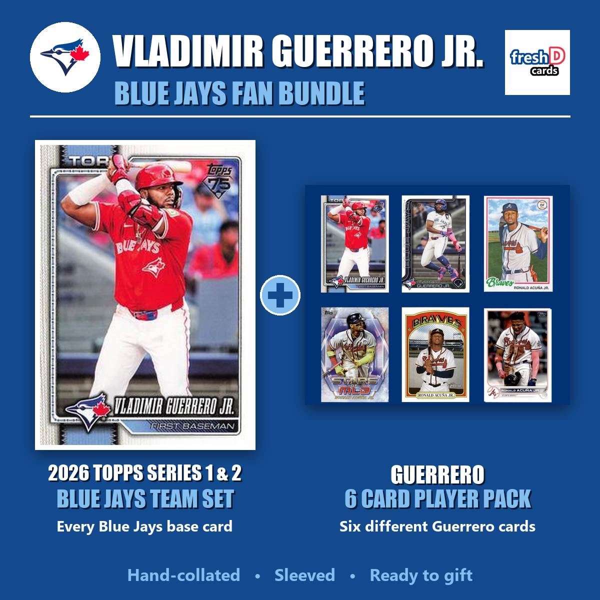 Vladimir Guerrero Jr. Toronto Blue Jays Baseball Fan Bundle - 2026 Topps Series 1 & 2 Team Set + 6 Card Player Pack