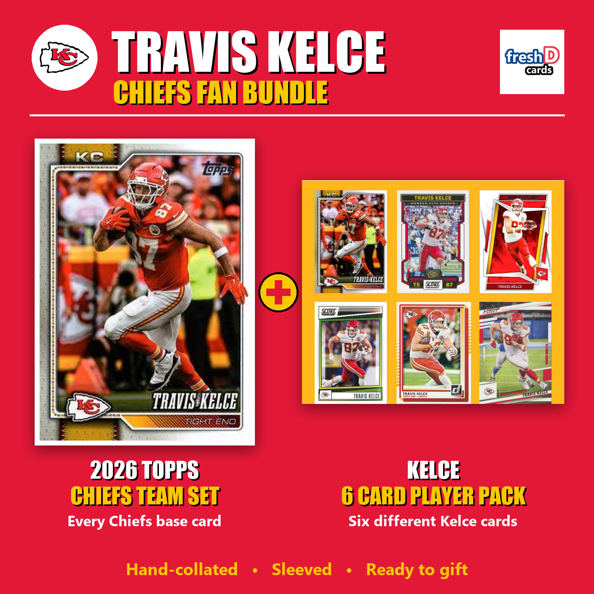 Travis Kelce Kansas City Chiefs Football Fan Bundle - 2026 Topps Team Set + 6 Card Player Pack
