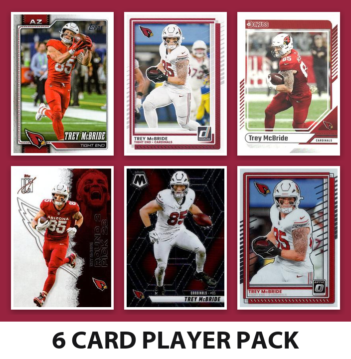 Trey McBride 6 Card Football Player Pack 2026 2025 2024 Topps Donruss Mosaic Arizona Cardinals